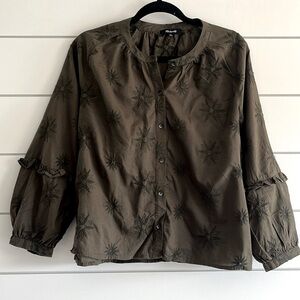 Madewell Embroidered Olive Green Cotton Top
